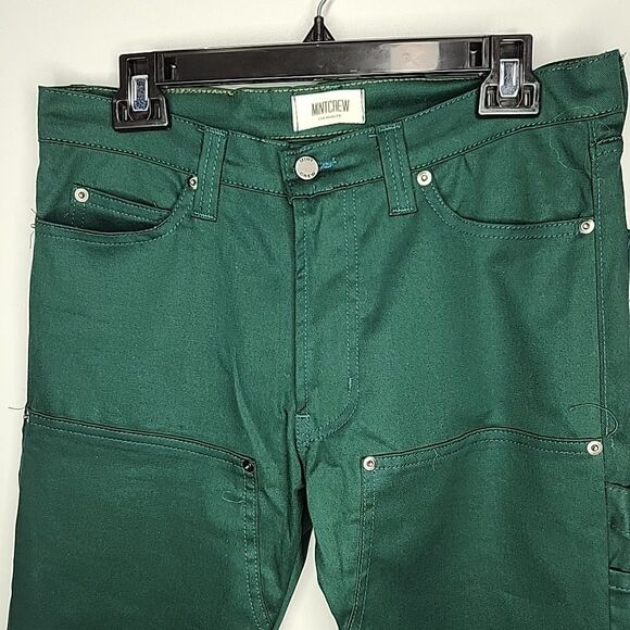 Mens Mintcrew Carpenter Green Jeans Size 28 Zip Flare Legs - Picture 2 of 8